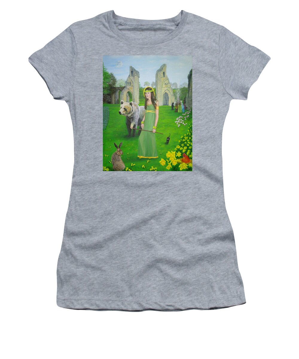 Fine Art Women's T-Shirt featuring the painting Mother of Fire Goddess Artha - Spring Equinox by Shirley Wellstead