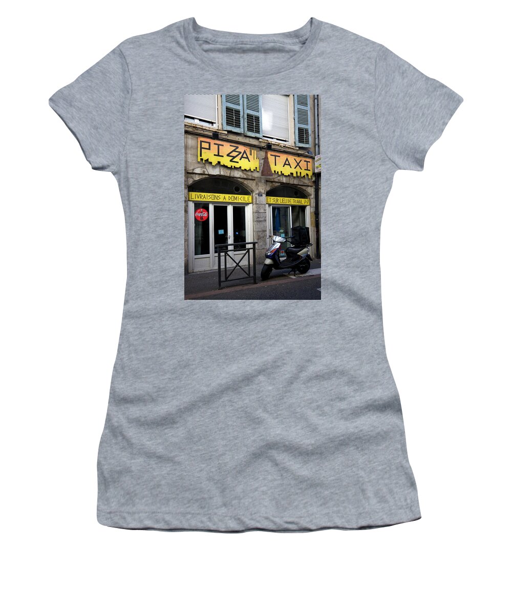 Pizza Shop Women's T-Shirt featuring the photograph Motorbike Pizza Delivery by Sally Weigand