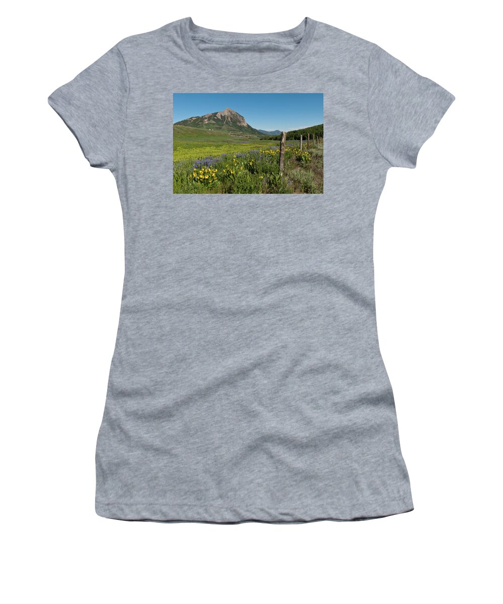Mount Crested Butte Women's T-Shirt featuring the photograph Mount Crested Butte Early Evening Summer by Cascade Colors
