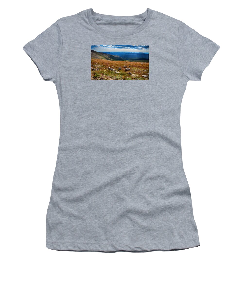 Mount Evans Women's T-Shirt featuring the mixed media Mount Evans Tundra by Angelina Tamez