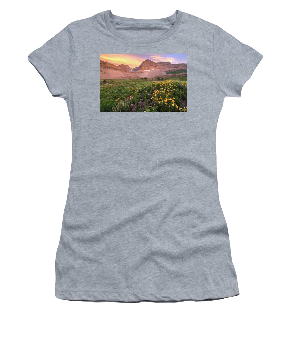 Utah Women's T-Shirt featuring the photograph Mount Timpanogos Wildflower Sunset - Utah by Brett Pelletier