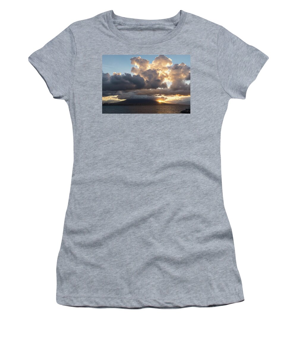 Mount Vesuvius Women's T-Shirt featuring the photograph Mount Vesuvius Powerful Sunrise by Georgia Mizuleva