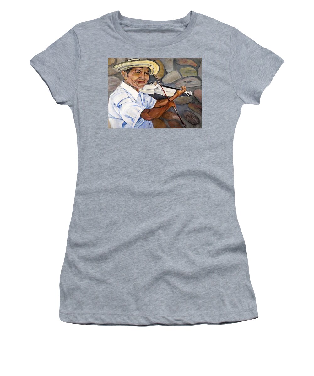 Fiddle Women's T-Shirt featuring the painting Mountain Fiddler by Marilyn McNish