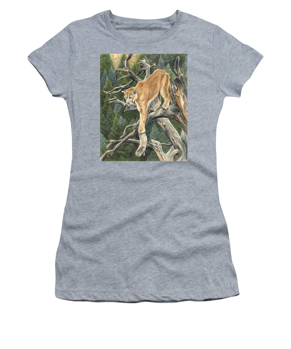 Cougar Women's T-Shirt featuring the drawing Mountain Lion by Carla Kurt