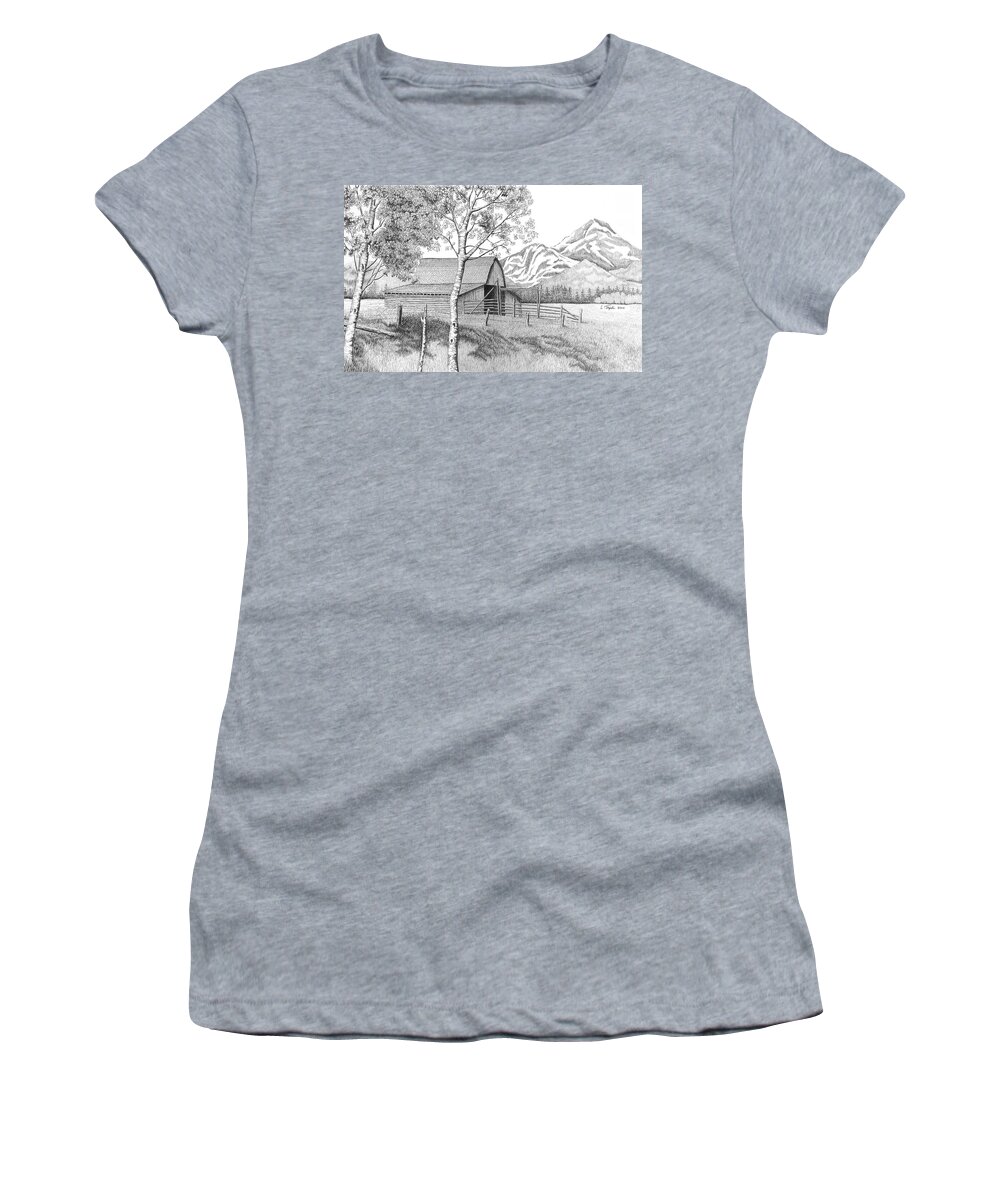 Landscape Women's T-Shirt featuring the drawing Mountain Pastoral by Lawrence Tripoli