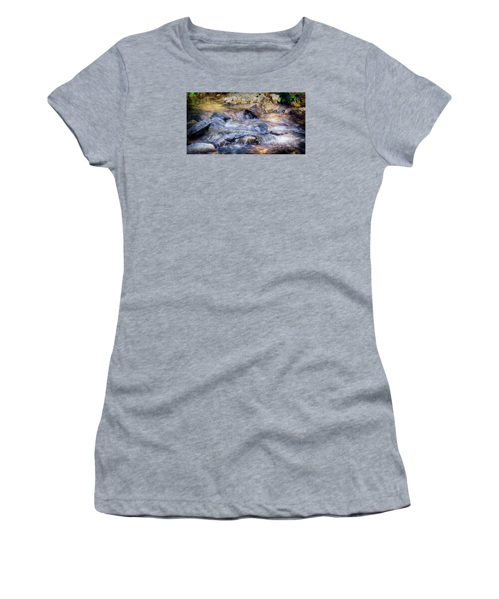 Running Water Women's T-Shirt featuring the photograph Mountain Stream by Elaine Malott