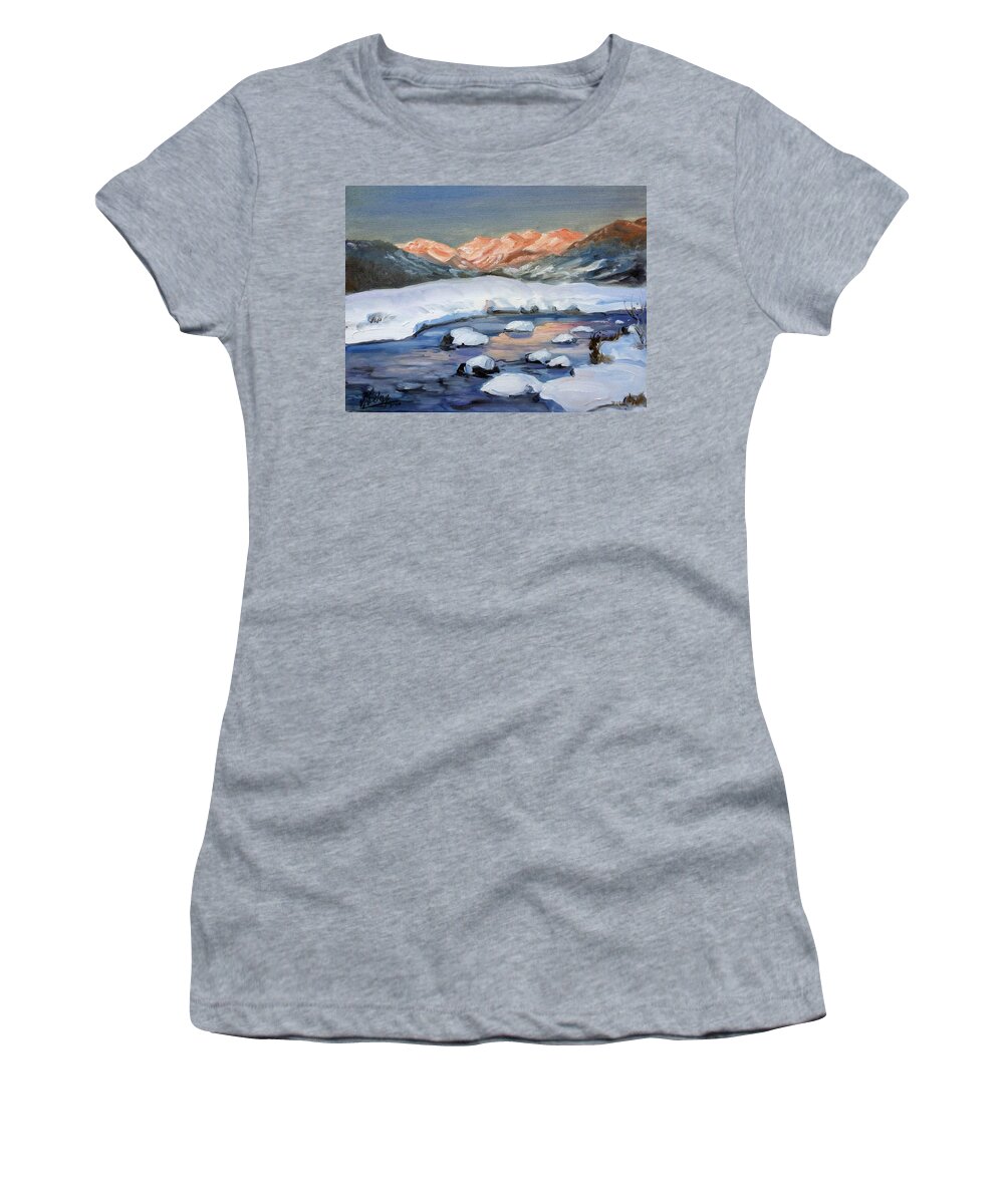 Mountain Women's T-Shirt featuring the painting Mountain winter landscape 1 by Irek Szelag