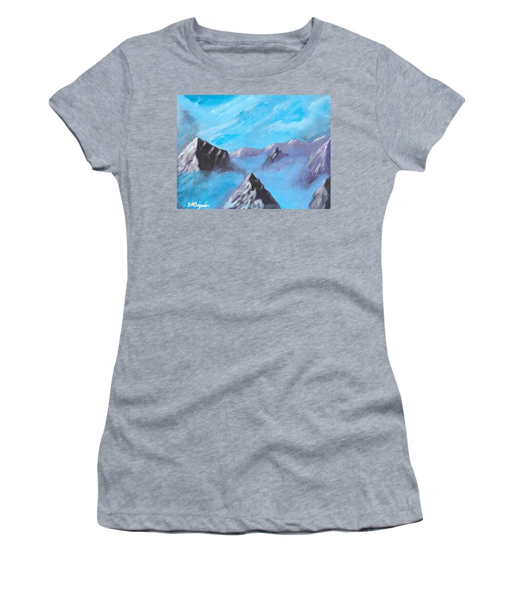 Mountain Women's T-Shirt featuring the painting Mountains in mist by David Bigelow