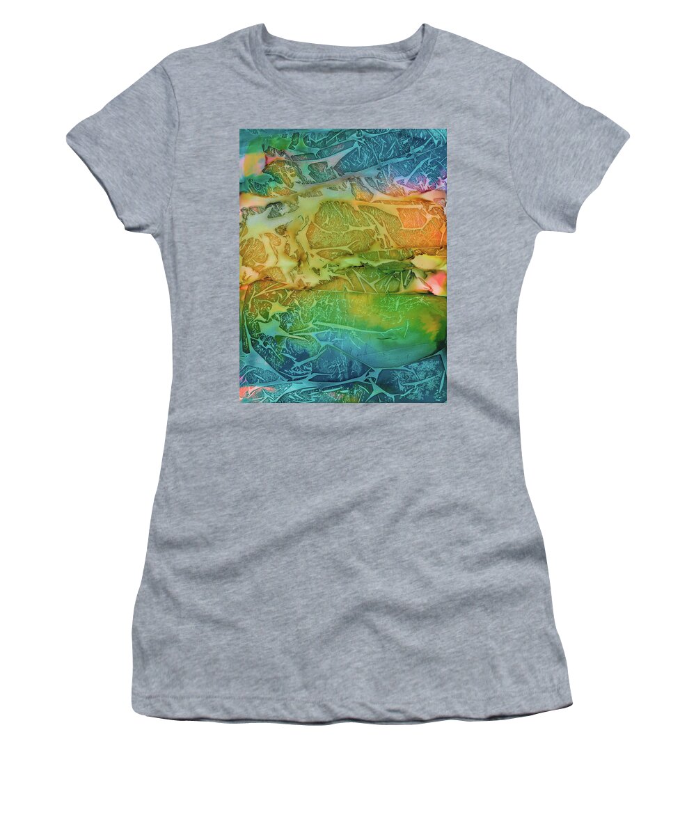 Mountains Women's T-Shirt featuring the painting Mountains, Trees, Icy Seas by Eli Tynan