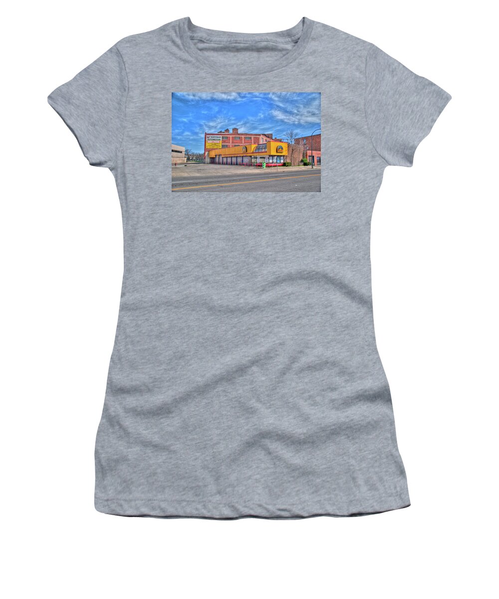 Buildings Women's T-Shirt featuring the photograph Mr Tire 15117 by Guy Whiteley