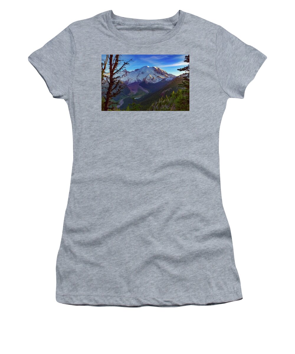 Mountain Women's T-Shirt featuring the photograph Mt Rainier at Emmons Glacier by Ken Stanback