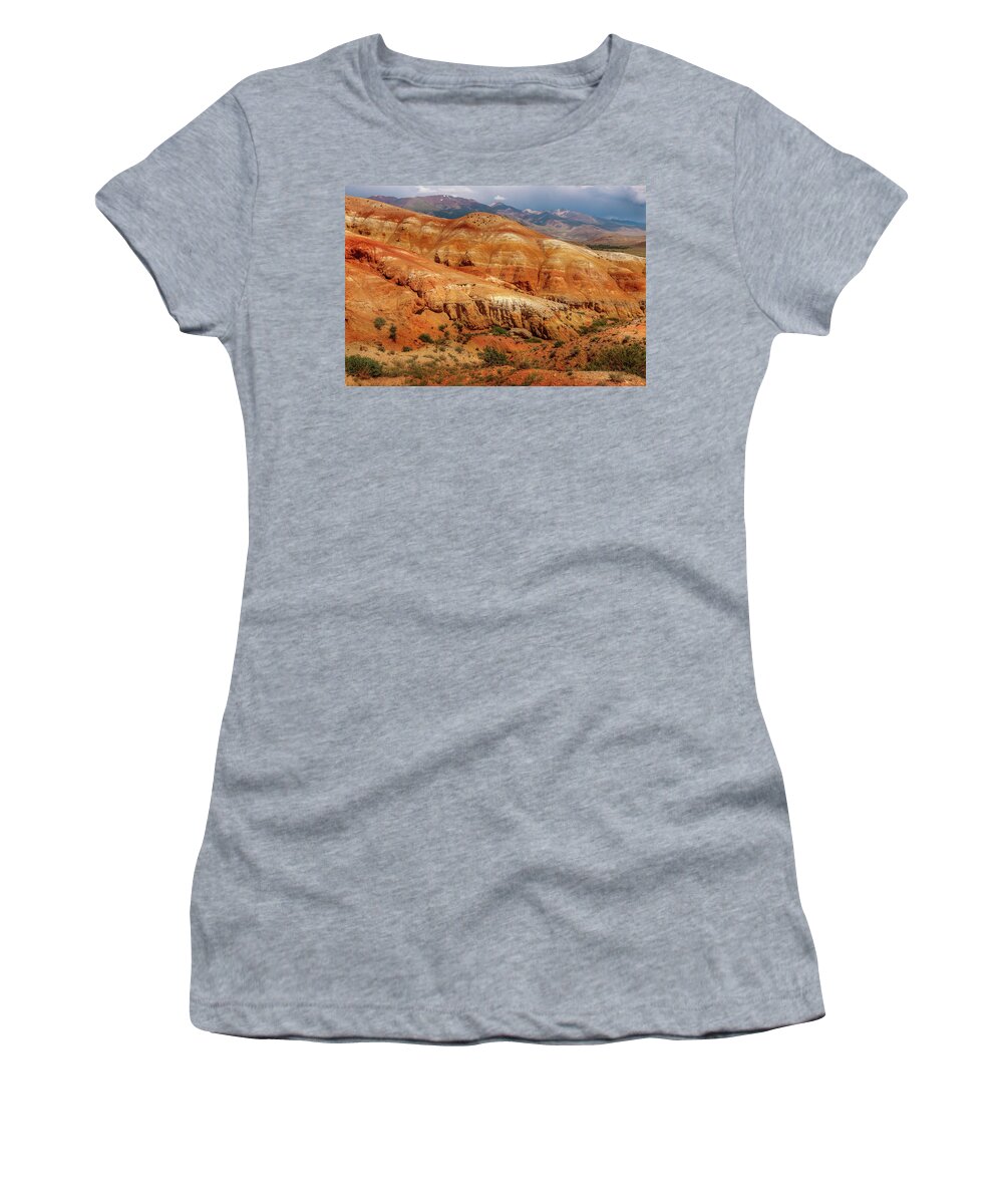 Russian Artists New Wave Women's T-Shirt featuring the photograph Multicolored Mountains of Kyzyl-Chin 2. Altai by Victor Kovchin