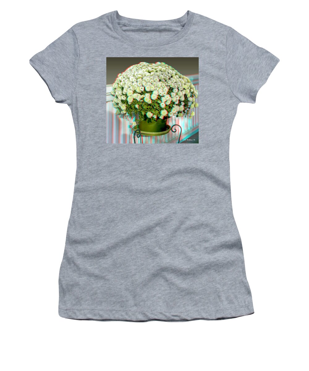 3d Women's T-Shirt featuring the photograph Mums On The Porch - Use Red-Cyan 3D Glasses by Brian Wallace