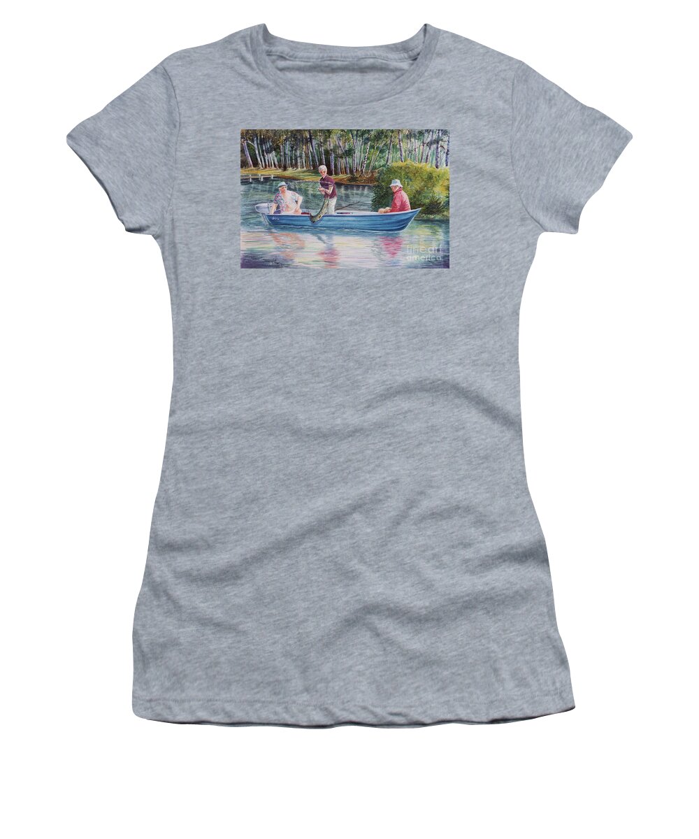 Fishing Scene Women's T-Shirt featuring the painting Musky Madness by Marilyn Smith