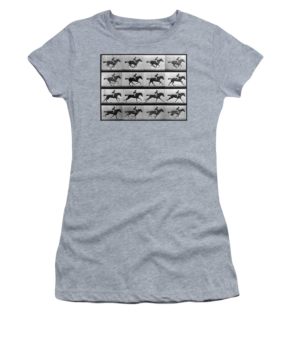 Well-known Women's T-Shirt featuring the photograph Muybridge Locomotion Racehorse by Photo Researchers
