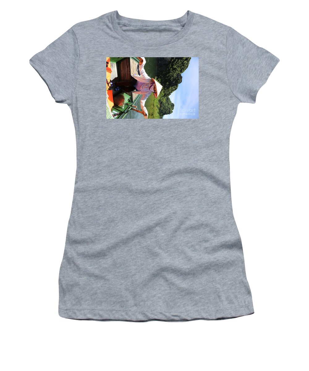  Vietnam Women's T-Shirt featuring the photograph My Boat guide for the tour. by Chuck Kuhn
