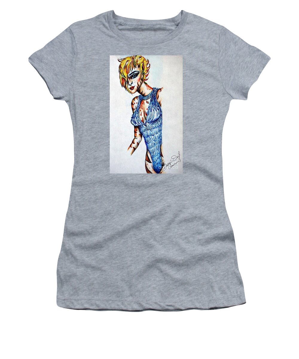 Art Women's T-Shirt featuring the drawing Mysterious Kitty by Georgia Doyle