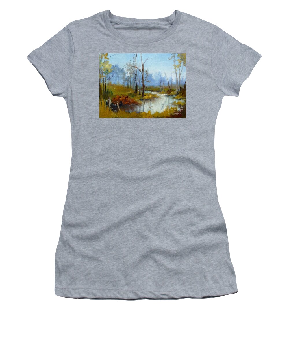 Morning Women's T-Shirt featuring the painting Mystic Morning by K M Pawelec