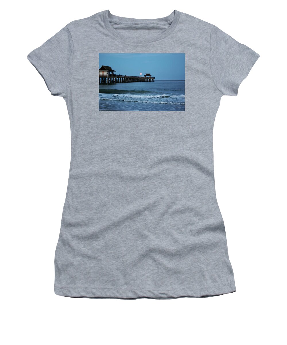 Florida Women's T-Shirt featuring the photograph Naples Pier - Setting Moon over the Pier by Ronald Reid