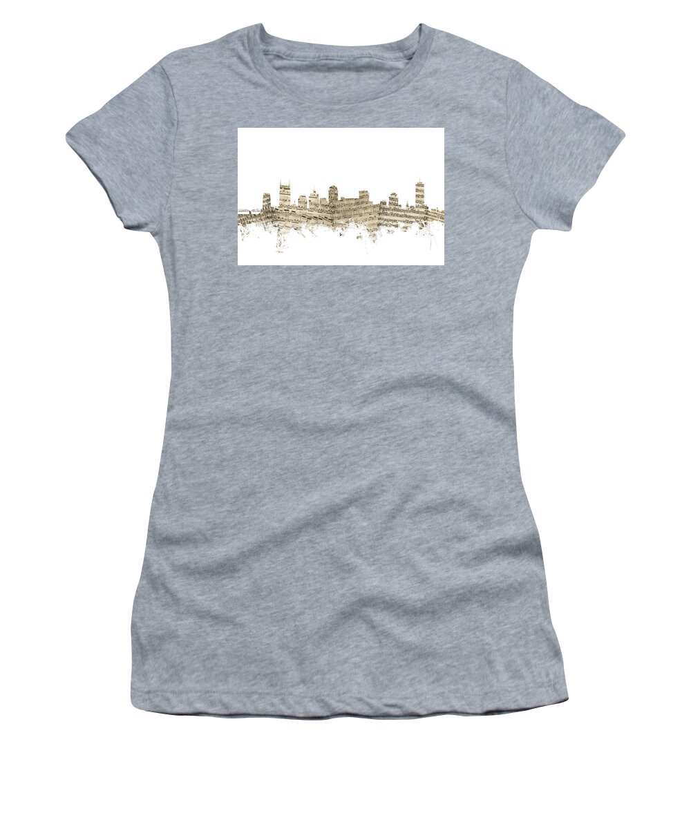 Nashville Women's T-Shirt featuring the digital art Nashville Tennessee Skyline Sheet Music by Michael Tompsett
