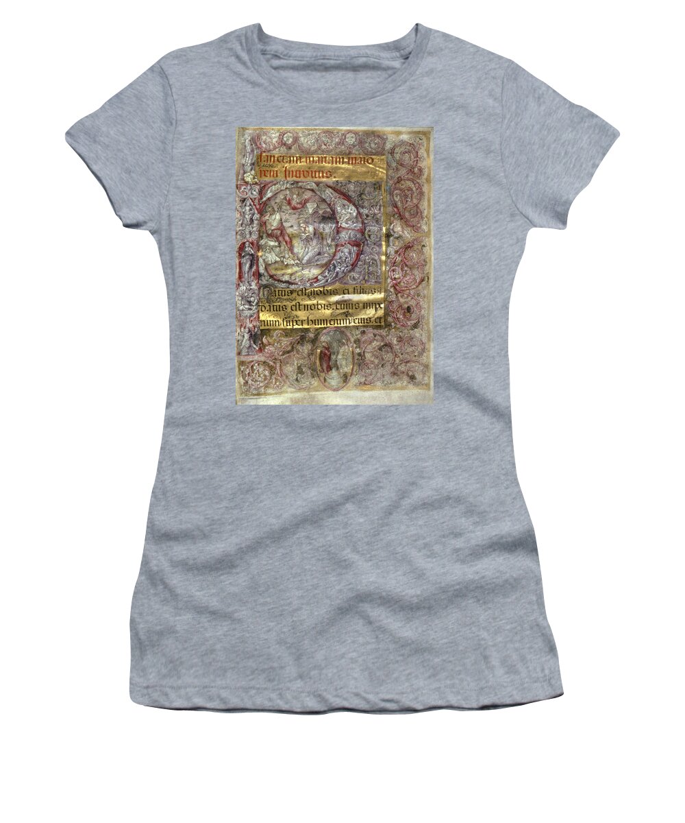 15th Century Women's T-Shirt featuring the photograph Nativity In An Initial P by Granger