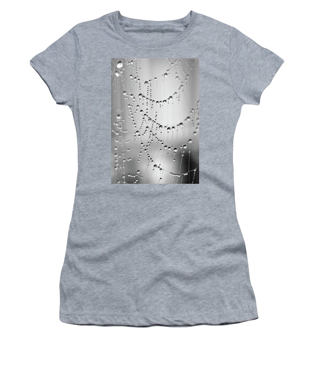 Spider Webs And Fog Women's T-Shirt featuring the photograph Nature's Pearls by Paula Ponath