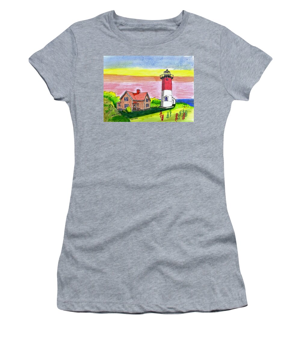 Cape Coc Lighthouses Women's T-Shirt featuring the drawing Nauset Point Lighthouse by Paul Meinerth