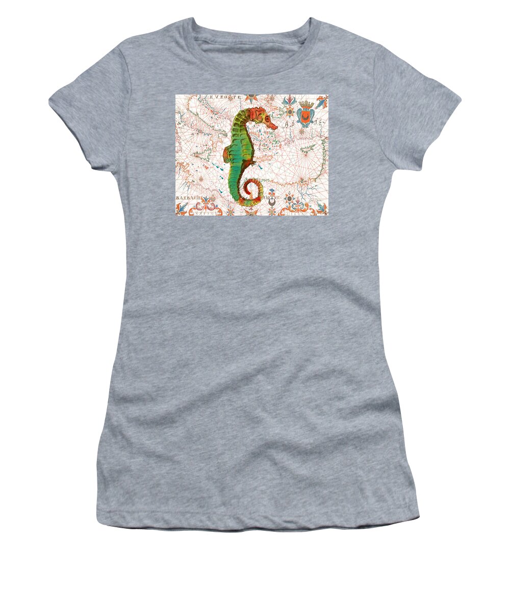Nautical Women's T-Shirt featuring the painting Nautical Treasures-H by Jean Plout