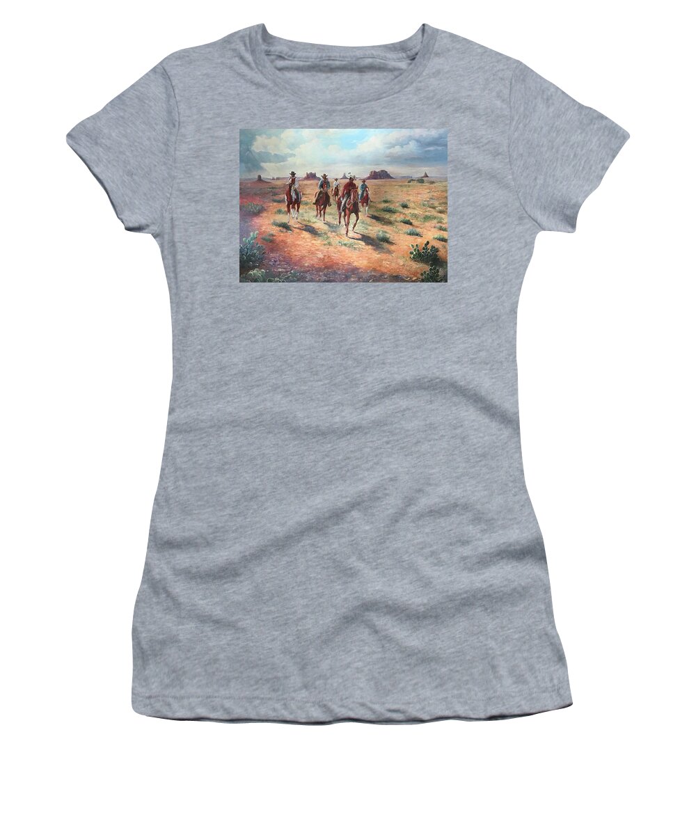 Cowboy Women's T-Shirt featuring the painting Navajo Riders by ML McCormick