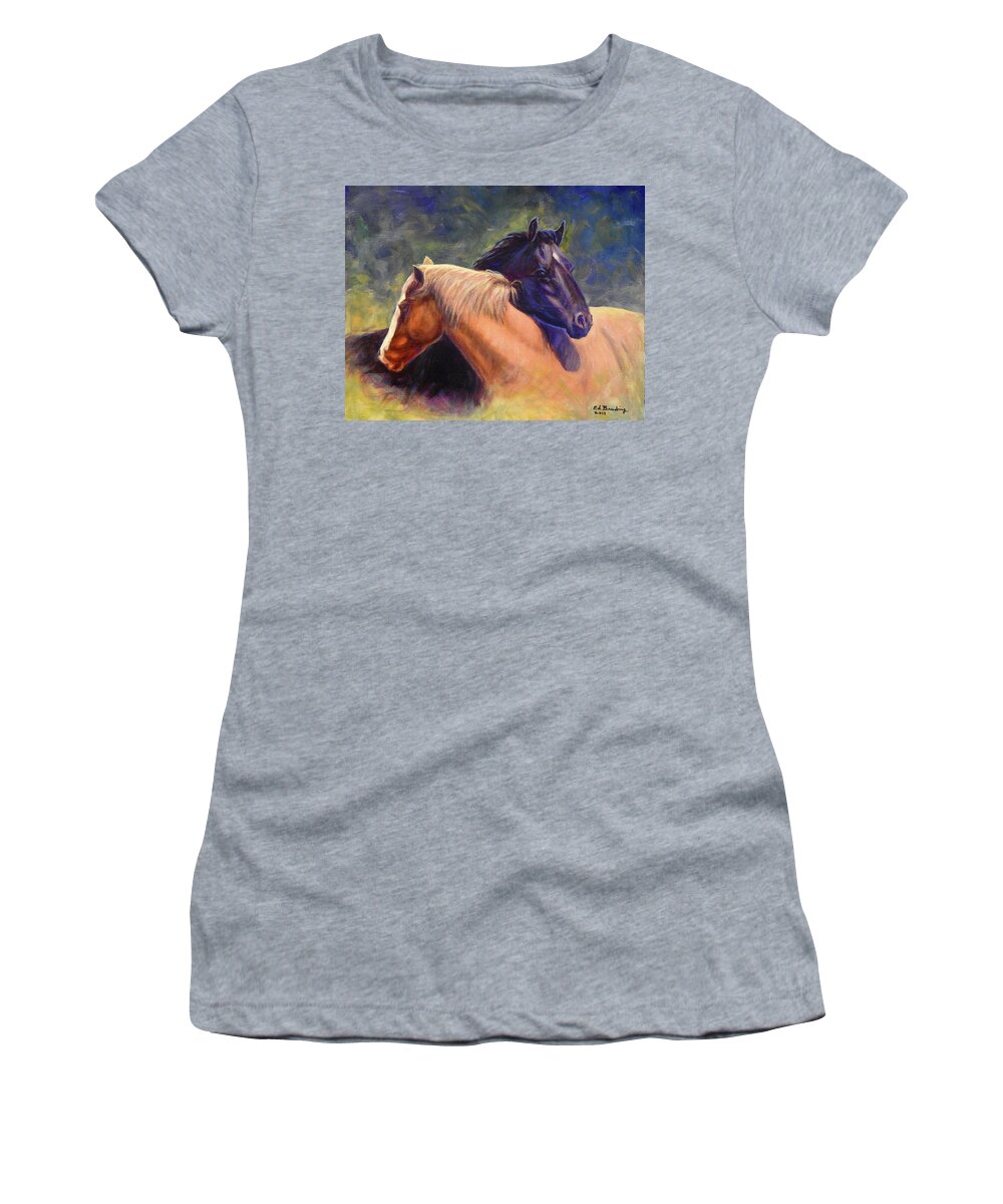 Horses Women's T-Shirt featuring the painting Neckers by Ed Breeding