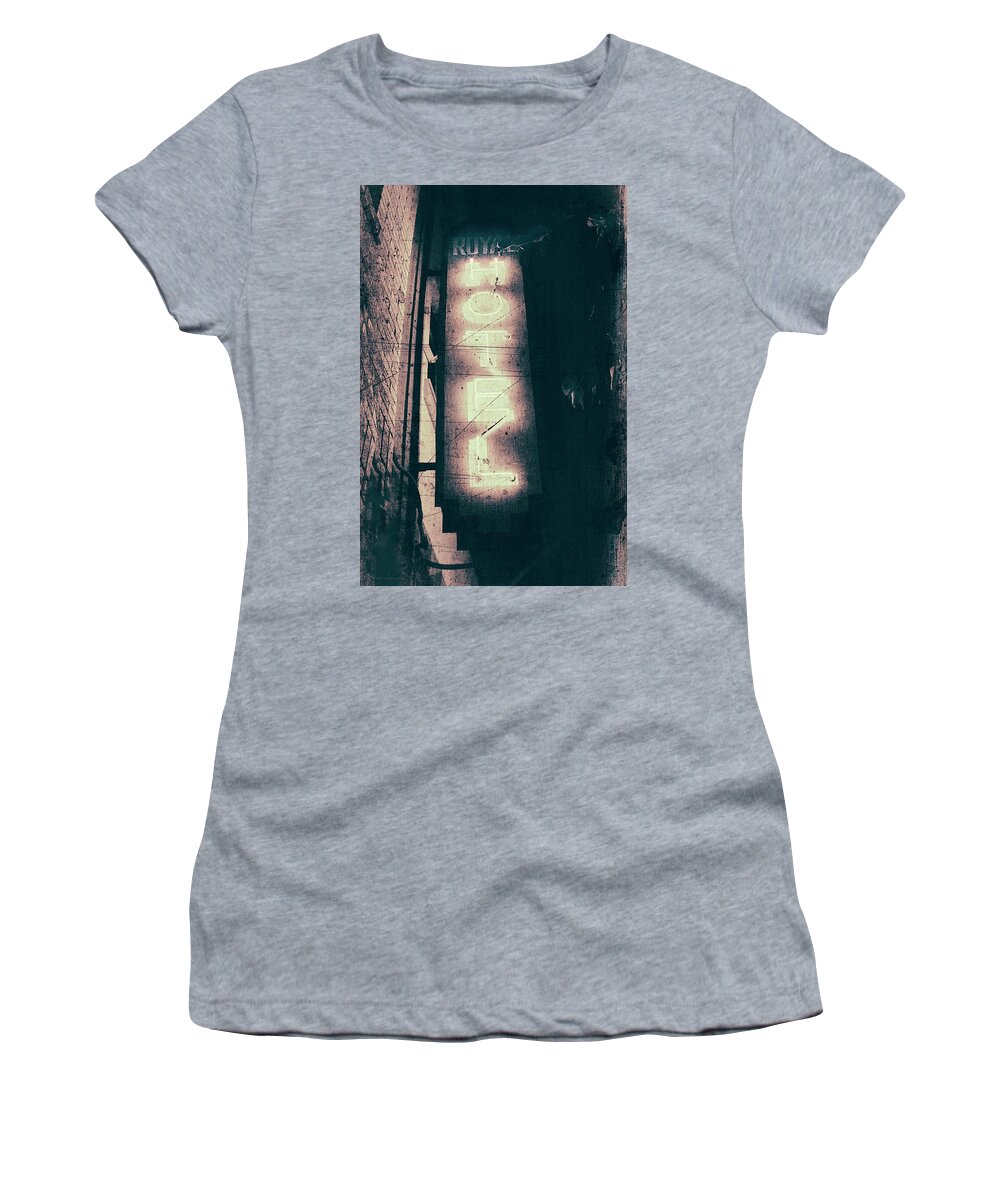 Gold Women's T-Shirt featuring the photograph Neon Coffin by Denise Dube
