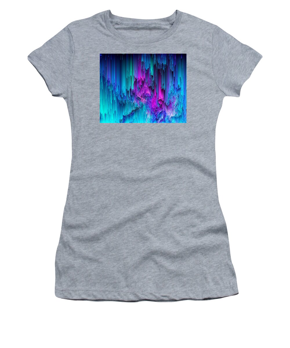 Glitch Women's T-Shirt featuring the digital art Neon Drifting - Pixel Art by Jennifer Walsh
