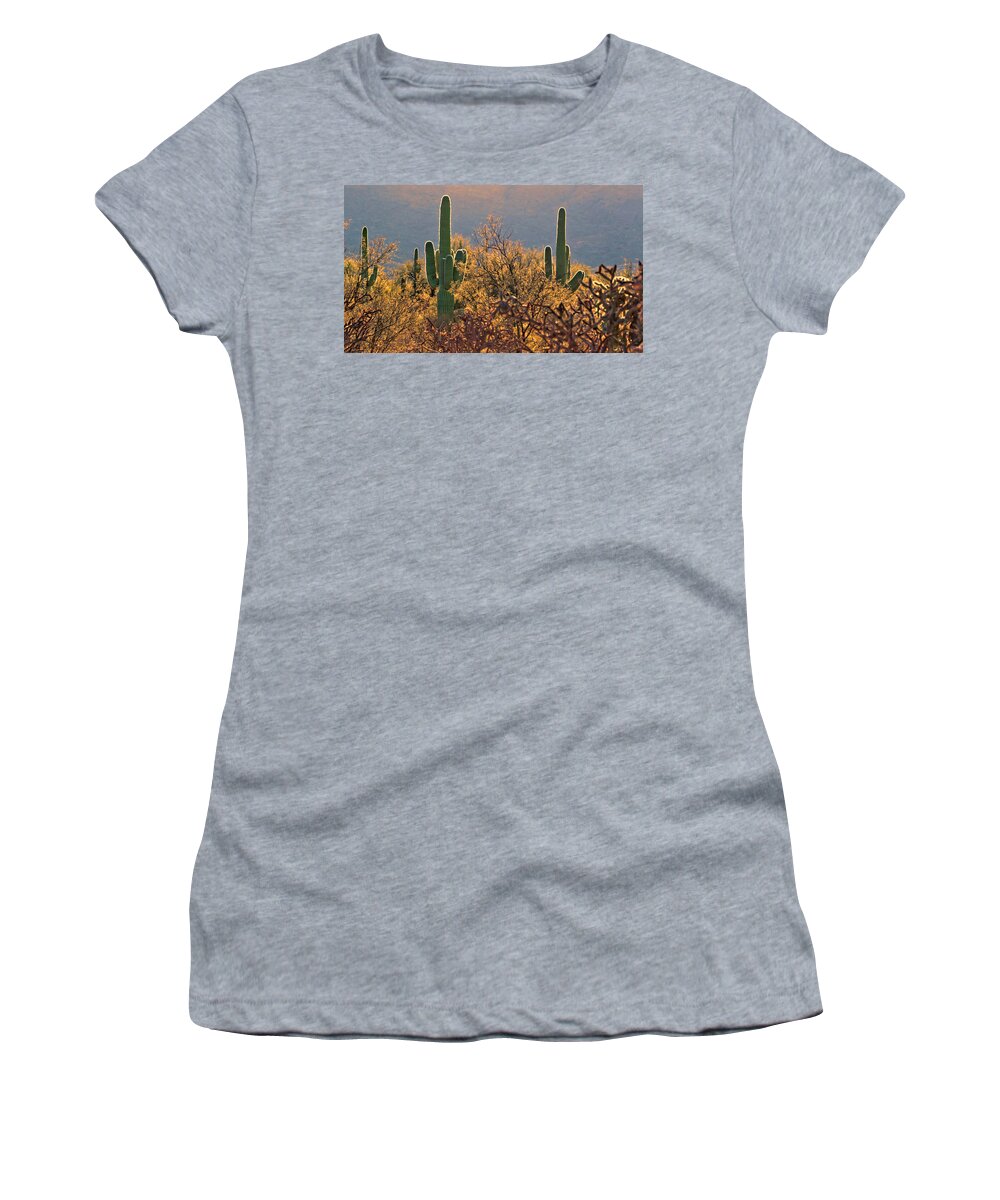 Saguaro National Park Women's T-Shirt featuring the photograph Neon Saguaro by Susan Rissi Tregoning