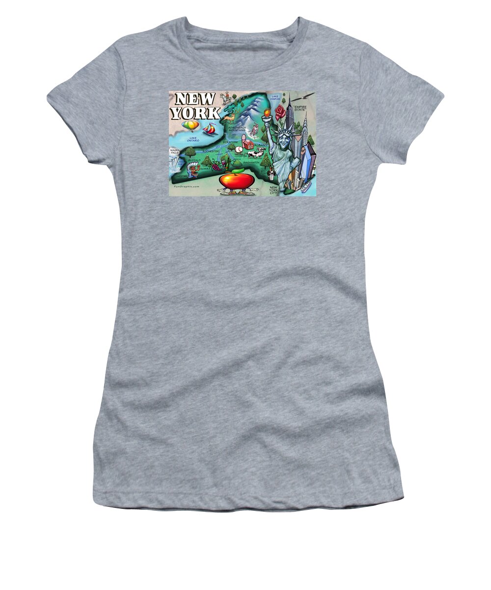 New York Women's T-Shirt featuring the digital art New York Cartoon Map by Kevin Middleton
