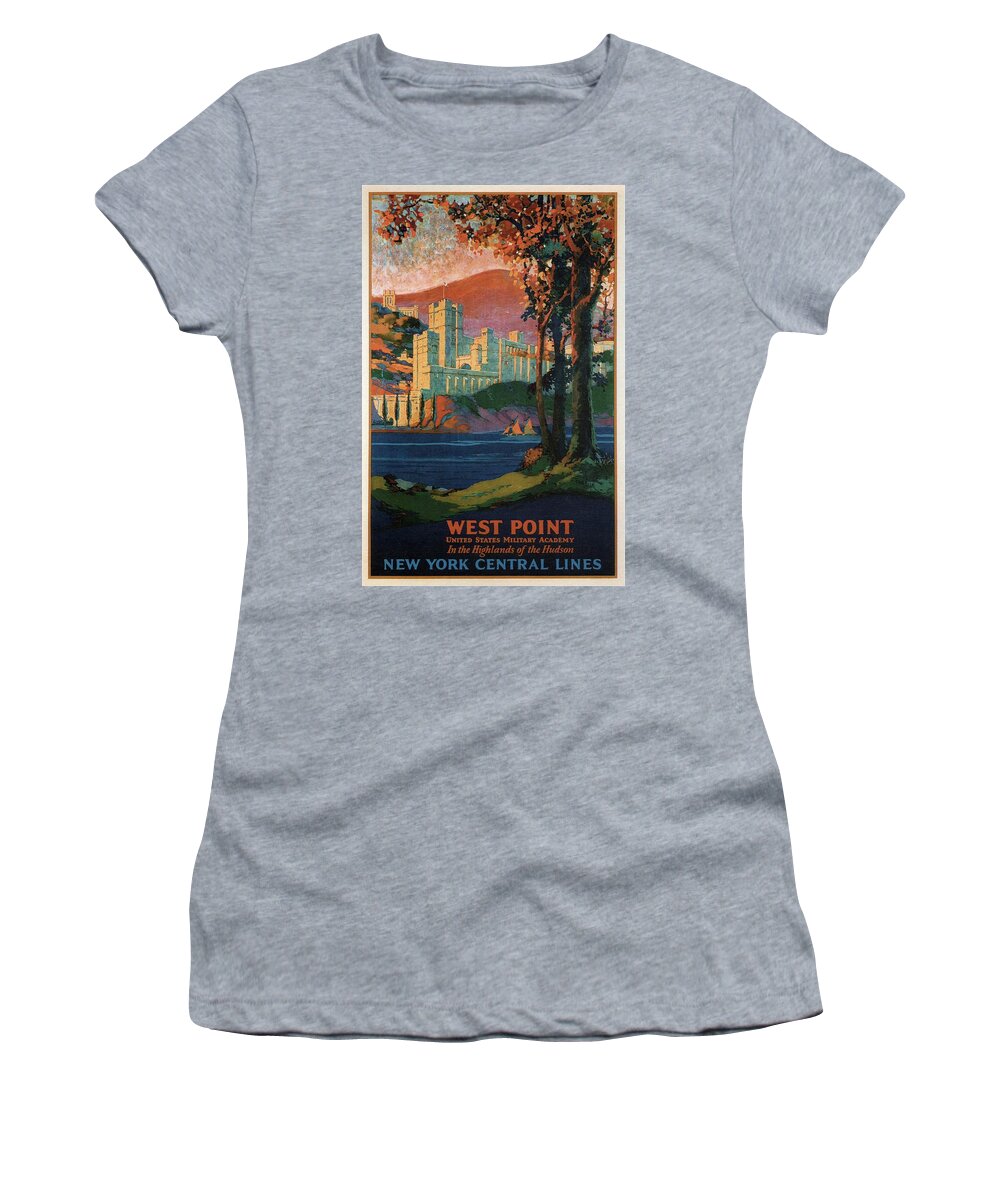 Travel Poster Women's T-Shirt featuring the mixed media New York Central Lines - West Point - Retro travel Poster - Vintage Poster by Studio Grafiikka