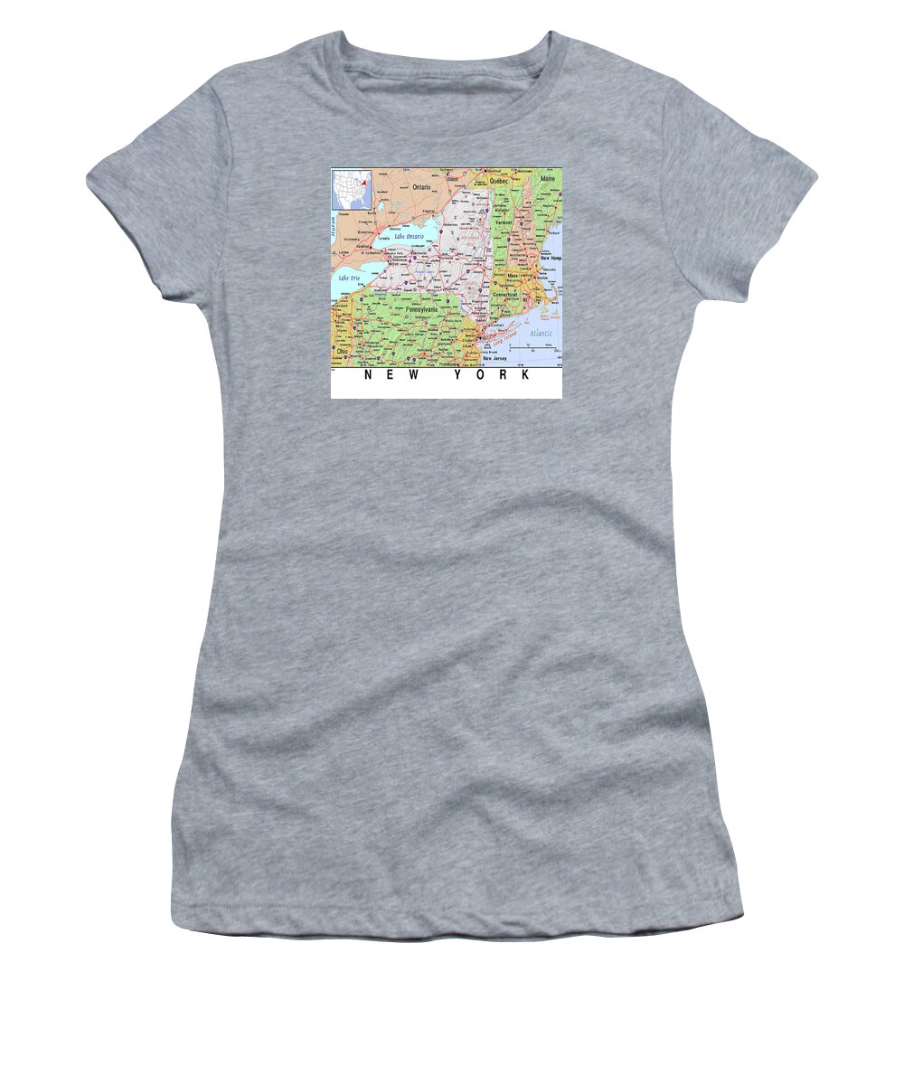 State Women's T-Shirt featuring the photograph New York Map by Florene Welebny