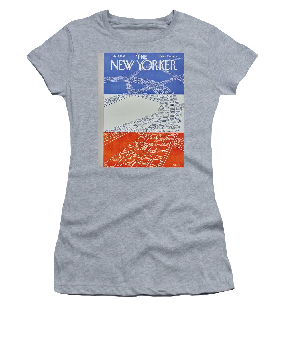 Bumper To Bumper Women's T-Shirt featuring the painting New Yorker July 4 1959 by Anatole Kovarsky