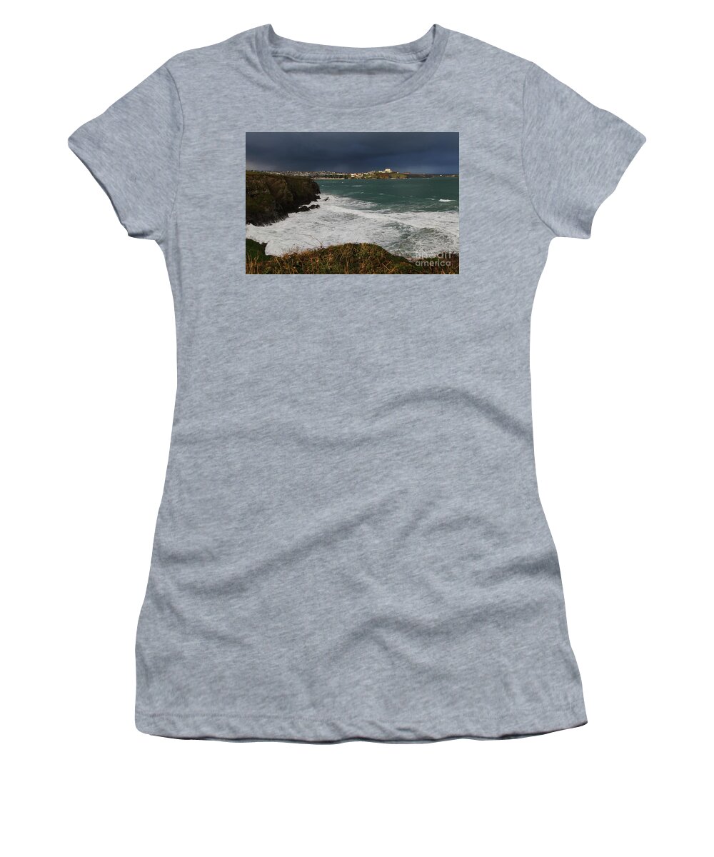 Newquay Women's T-Shirt featuring the photograph Newquay Squalls on Horizon by Nicholas Burningham