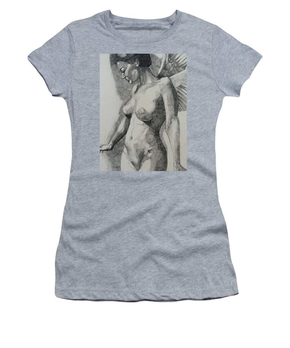 Female Women's T-Shirt featuring the painting Night Angel by Ray Agius