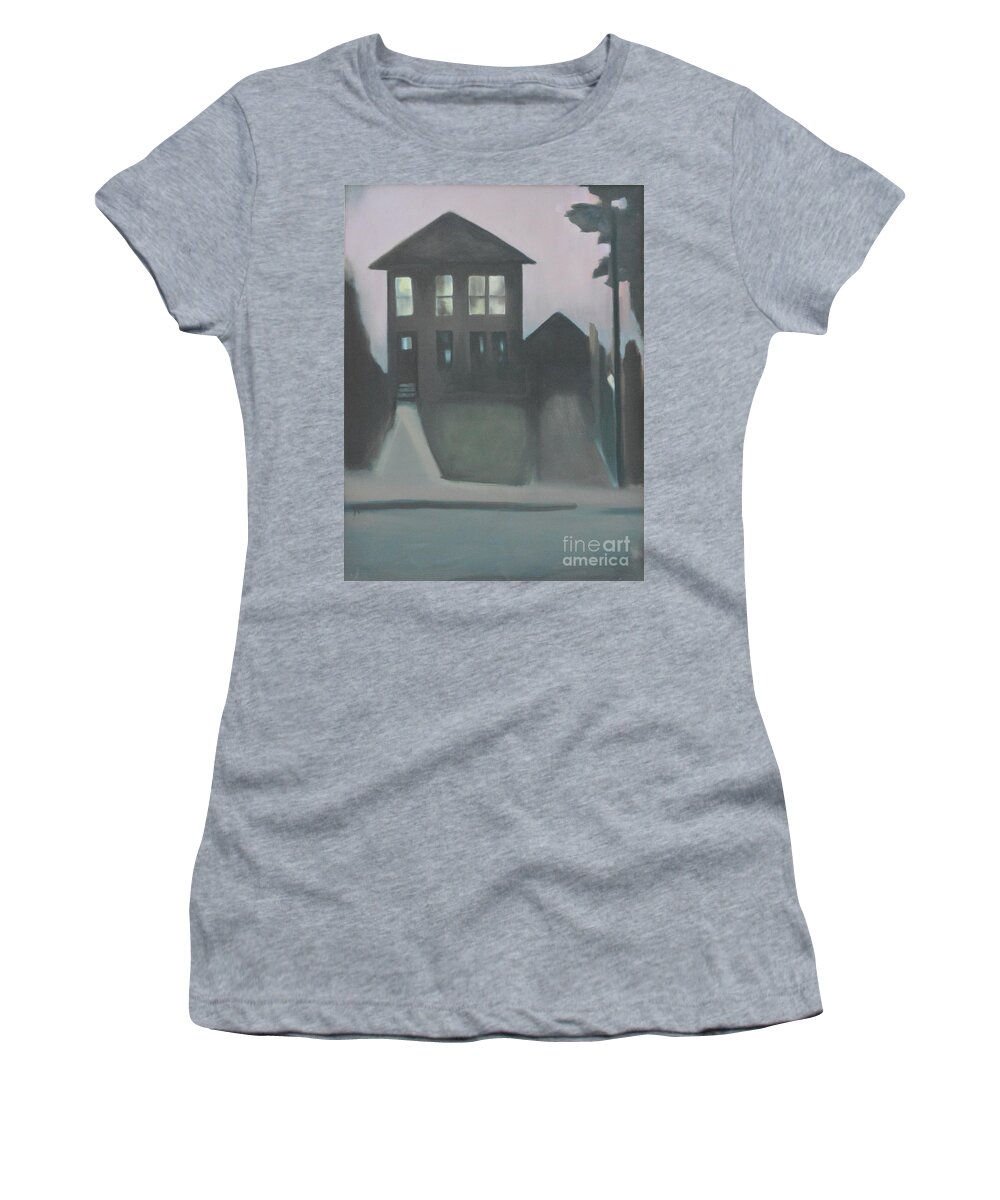 Suburban Landscape Women's T-Shirt featuring the painting Night Glow by Ron Erickson