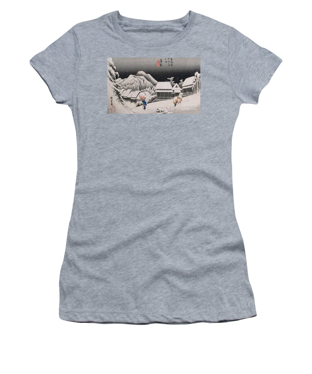 Night Snow Women's T-Shirt featuring the painting Night Snow by Hiroshige