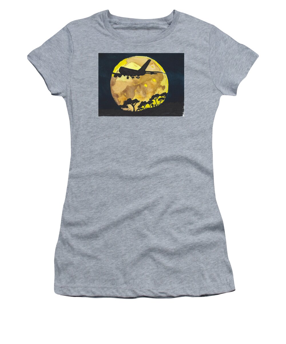 Plane Women's T-Shirt featuring the painting Night Travels by Ali Baucom