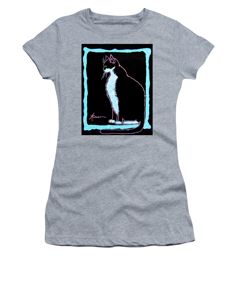 Cats Women's T-Shirt featuring the painting Night Watch by Adele Bower