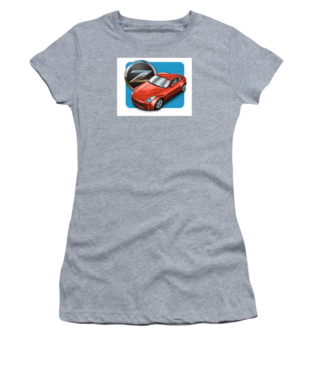 Nissan Women's T-Shirt featuring the digital art Nissan Z350 Red by David Kyte