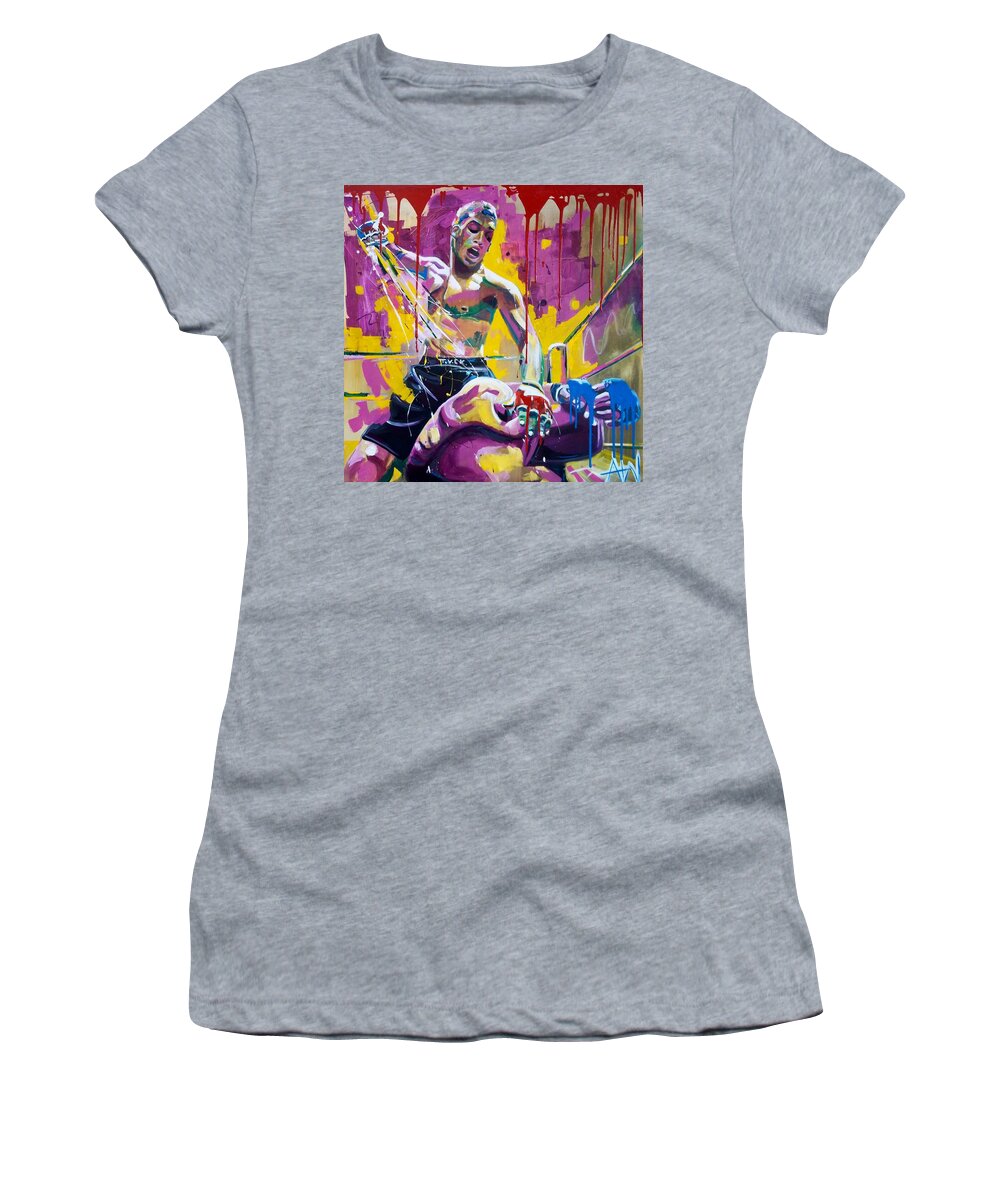 Mercy Women's T-Shirt featuring the painting No mercy by Angie Wright