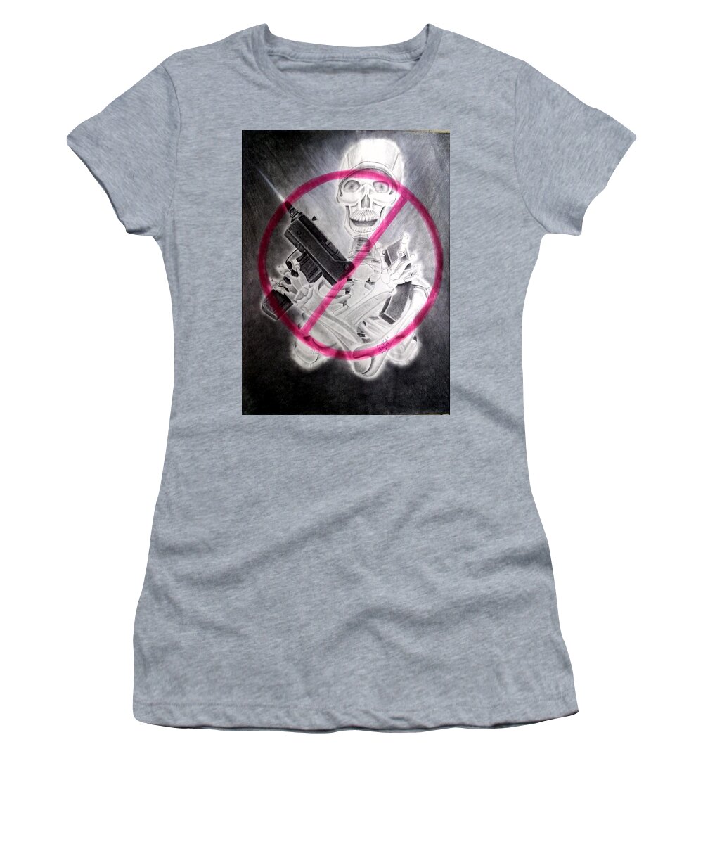 Prison Art Women's T-Shirt featuring the drawing No More Massacres by Donald Cnote Hooker