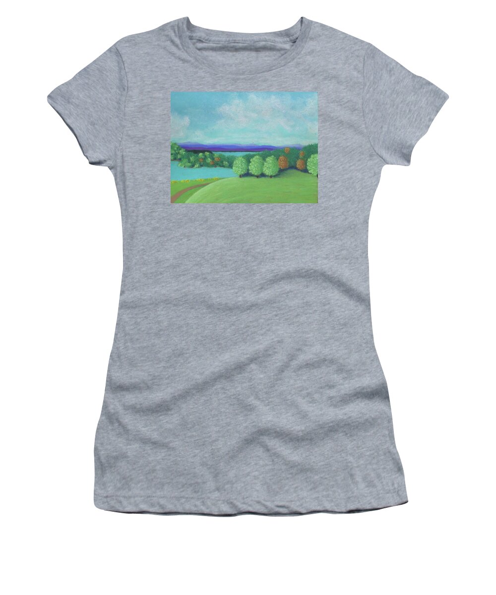 Olana Overlook Women's T-Shirt featuring the pastel No Wonder He Lived Here by Anne Katzeff