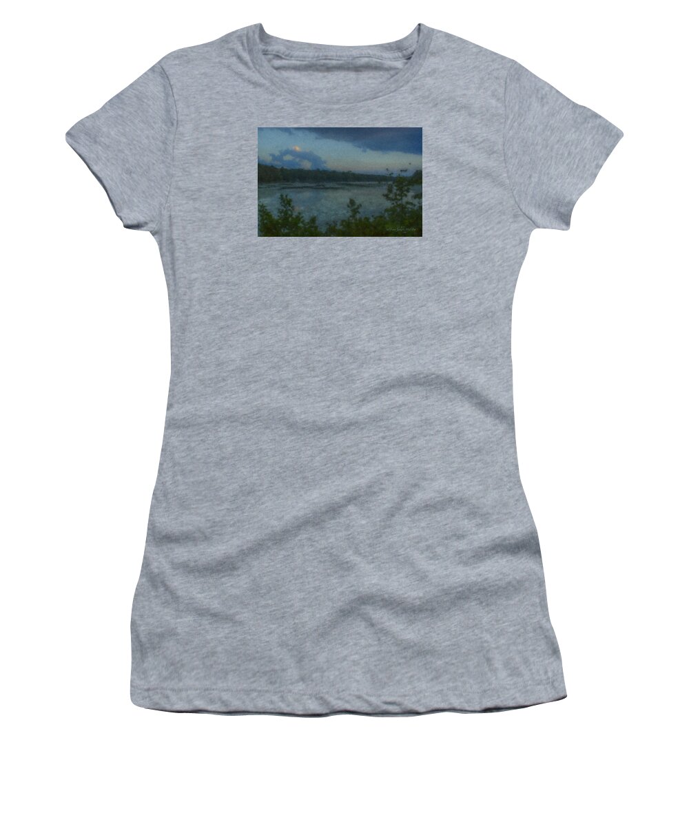 Nocturne Women's T-Shirt featuring the painting Nocturne at Ames Long Pond by Bill McEntee