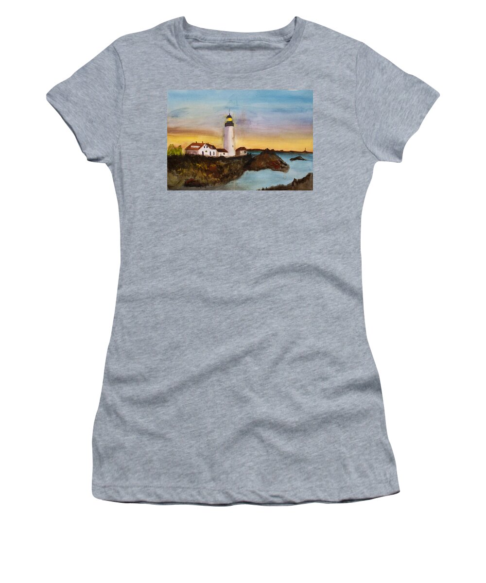 Light House Women's T-Shirt featuring the painting North Truro Light House Cape Cod by Donna Walsh