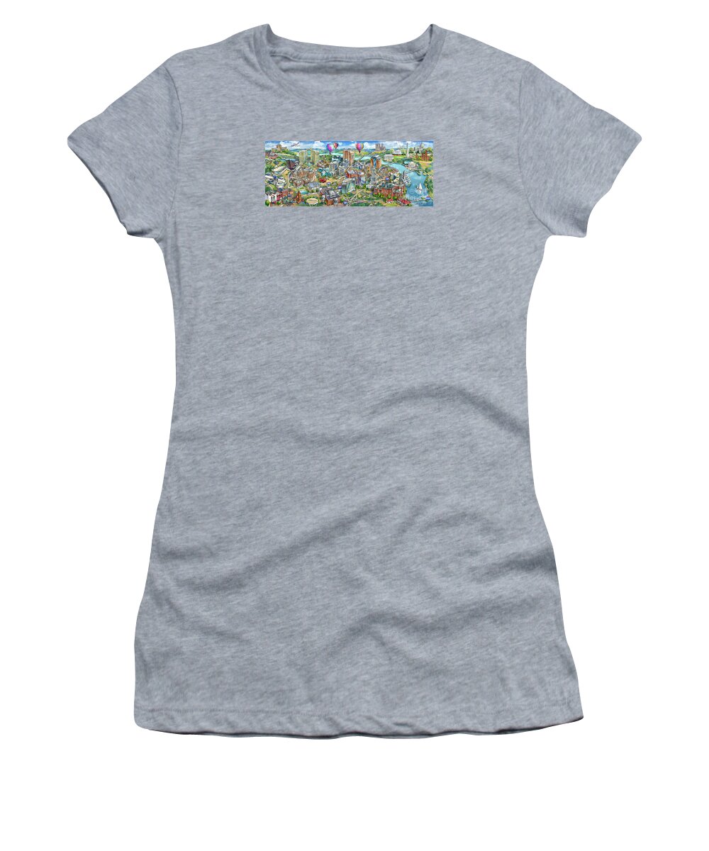 Northern Virginia Women's T-Shirt featuring the painting Northern Virginia Map Illustration by Maria Rabinky